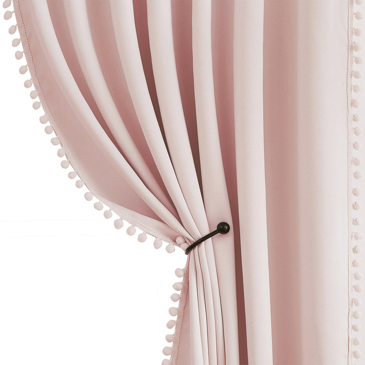 Treatmentex Blickdicht Vorhang mit Pompons Rosa Vorhang mit Ösen Landhausstil Wärmeisoliert Thermovo