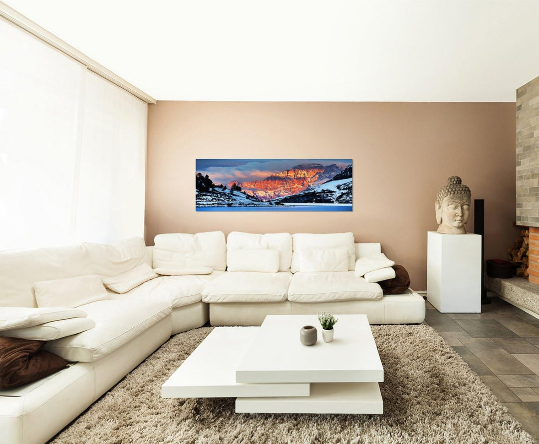 Paul Sinus Art Panoramabild auf Leinwand und Keilrahmen 150x50cm Italien Dolomiten Berge Schnee Aben