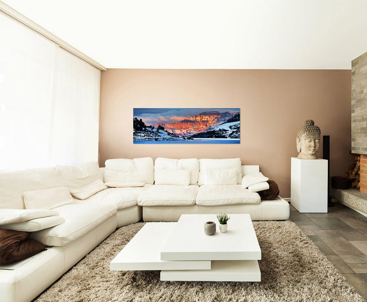Paul Sinus Art Panoramabild auf Leinwand und Keilrahmen 150x50cm Italien Dolomiten Berge Schnee Aben