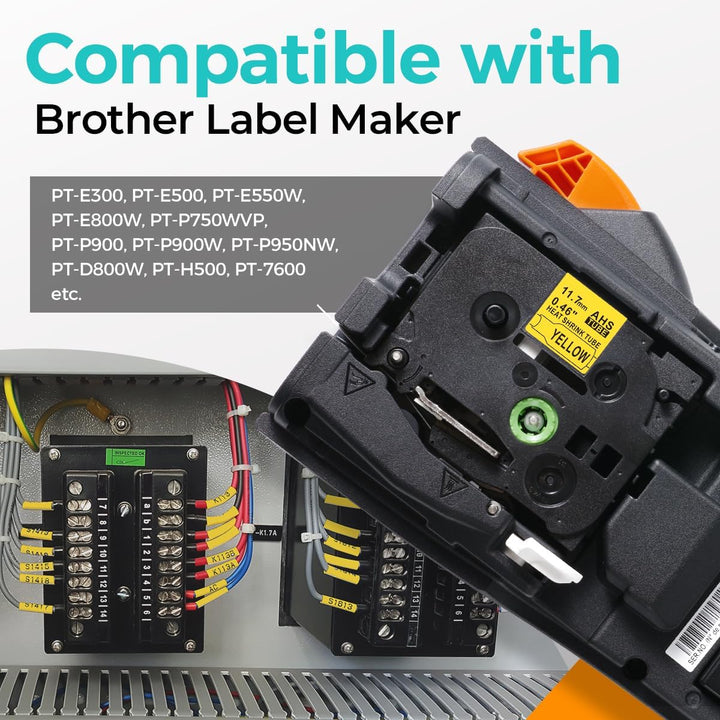 HSe631 Kompatible mit Brother Ptouch Schrumpfschlauch 11.7mm Gelb Schwarz auf Gelb 11.7mm x 1.5m 3,