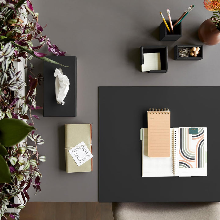 Eglooh - Minerva - Notizzettel Box Leder Schwarz - Zettelbox, Notizklotz, Zettelkasten für Schreibti