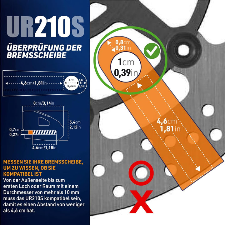 URBAN Security UR210S Motorrad-Diebstahlsicherung SRA-zugelassenes Scheibenschloss mit Doppelverrieg