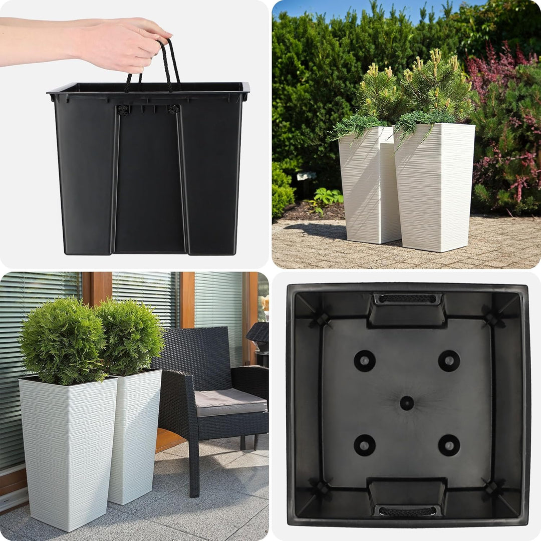 KADAX Pflanzkübel mit Innentopf, Höhe 68cm, Weiss – Wetterfester Blumentopf für Innen & Aussen, idea