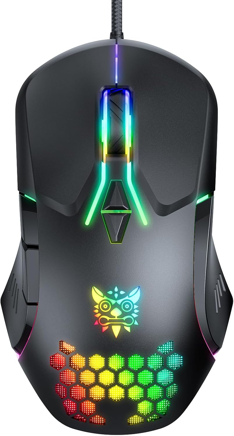 ONIKUMA GAMING Kabelgebundene Gaming-Maus mit 7 Farben LED-Hintergrundbeleuchtung, Computer-Maus für