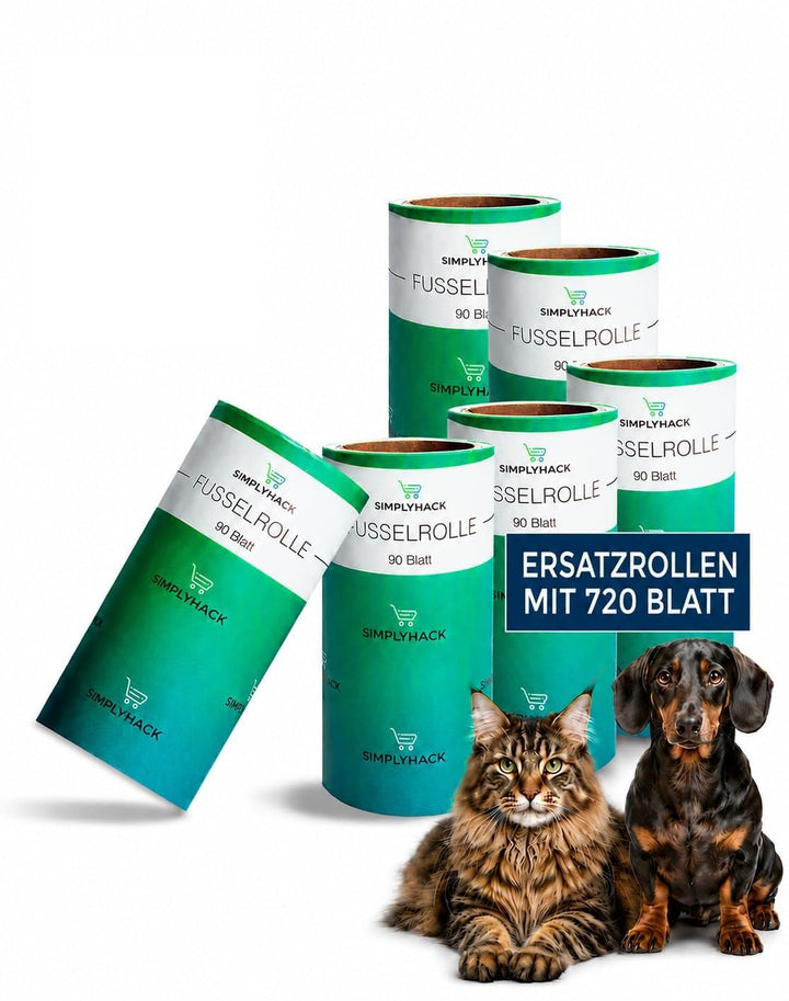 SIMPLYHACK - Fusselrolle - [8er] Set - 720 Blatt - Ersatzrollen für gängige Fusselrollen - hohe Kleb