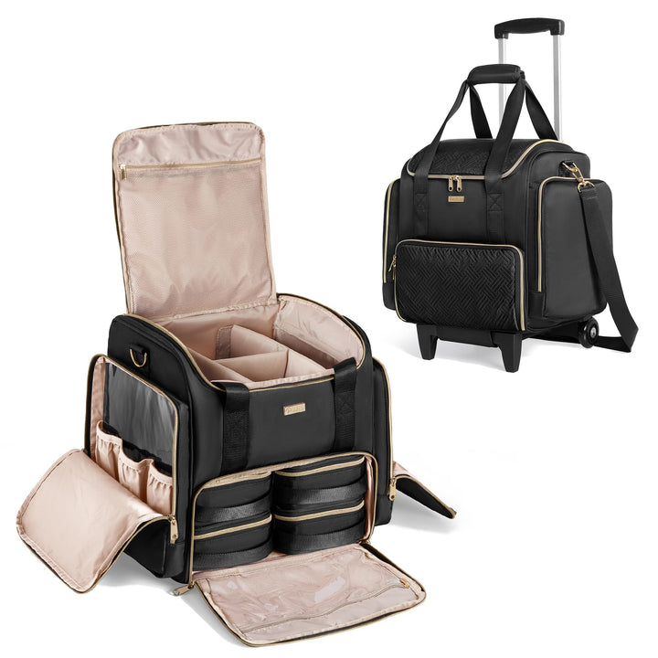 Rollbare Make-up Tasche mit 4 Einzelnen Koffern, professioneller Makeup Koffer mit Rollen Reisetasch