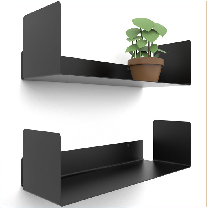 UNITURE® - 2er Set - Wandregal schwarz - Moderne Regal Wand Design - 2x42 cm Bücherregal schwebend,