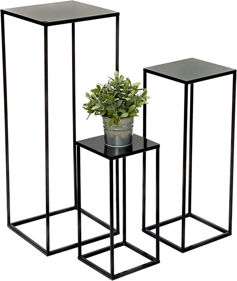 DanDiBo Blumenhocker Metall Schwarz Eckig 3er Set Blumenständer Beistelltisch 434 Blumensäule Modern