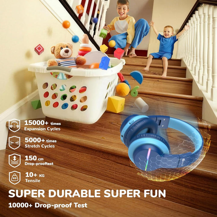 iClever Bluetooth Kinder Kopfhörer, Farbige LED-Leuchten, Kinderkopfhörer Over-Ear mit 74/85/94dB La