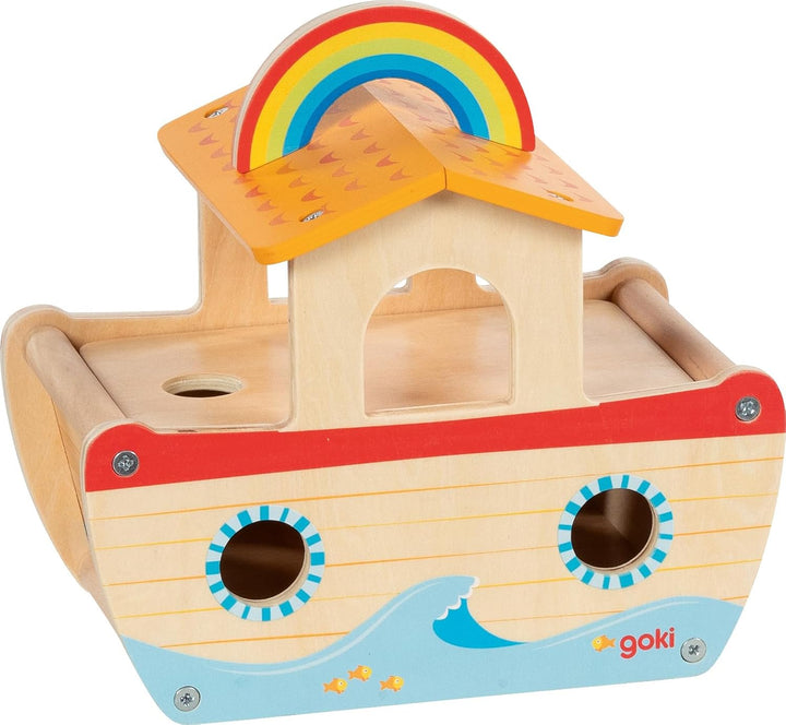 goki 51464 - Meine kleine Arche Noah, buntes Lernspielzeug aus Holz für Kinder, Tiere wie Löwe, Elef