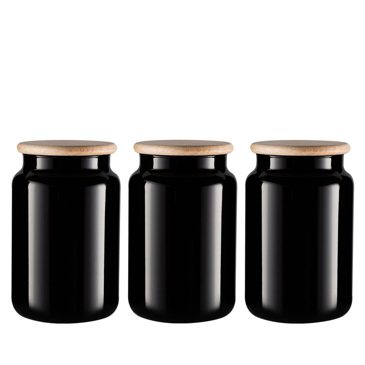 TREND FOR HOME Vorratsgläser 900 ml Set von 3 Vorratsdosen Schwarz Glas Glasbehälter mit Deckel aus
