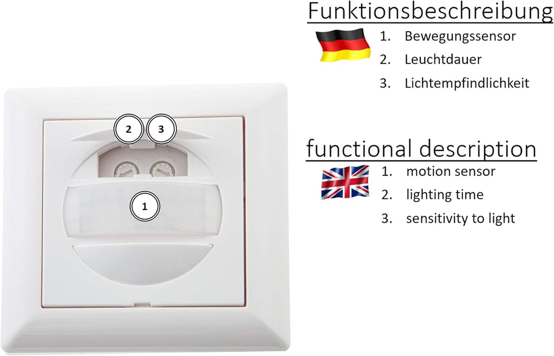 HUBER Motion 13 PIR Bewegungsmelder 170° für Innen I Unterputz Bewegungsmelder - Motion Sensor mit T