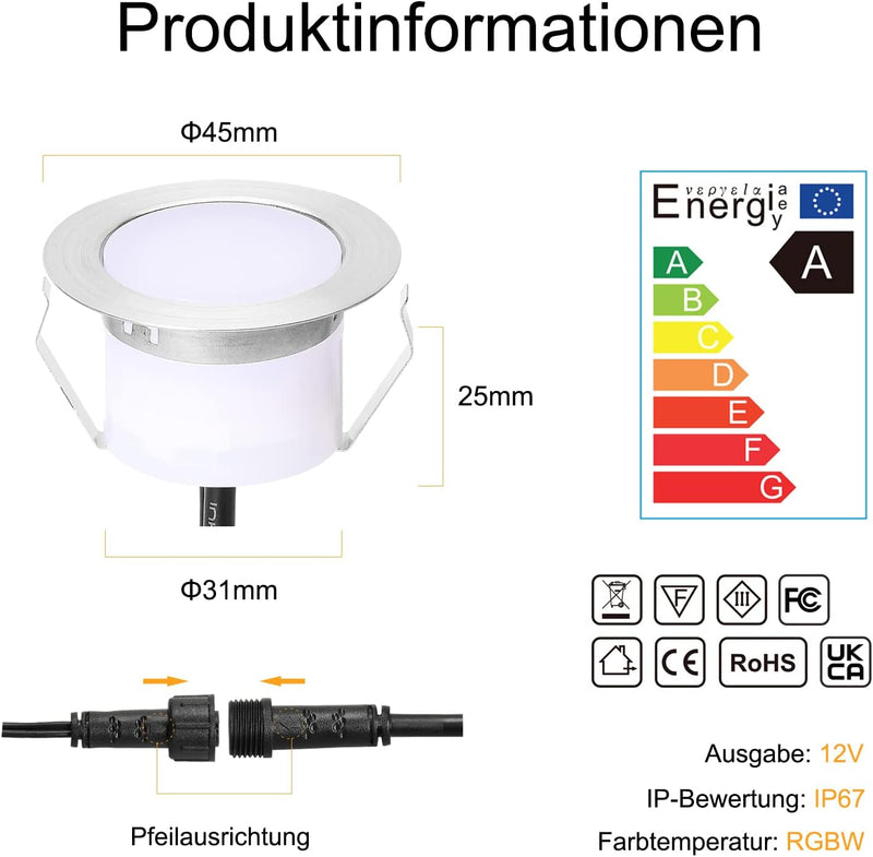 6er WIFI RGBWW LED Bodeneinbauleuchten Arbeitet mit Alexa, Google Home,RGBWW (4 in 1) Ø45mm IP67 Was