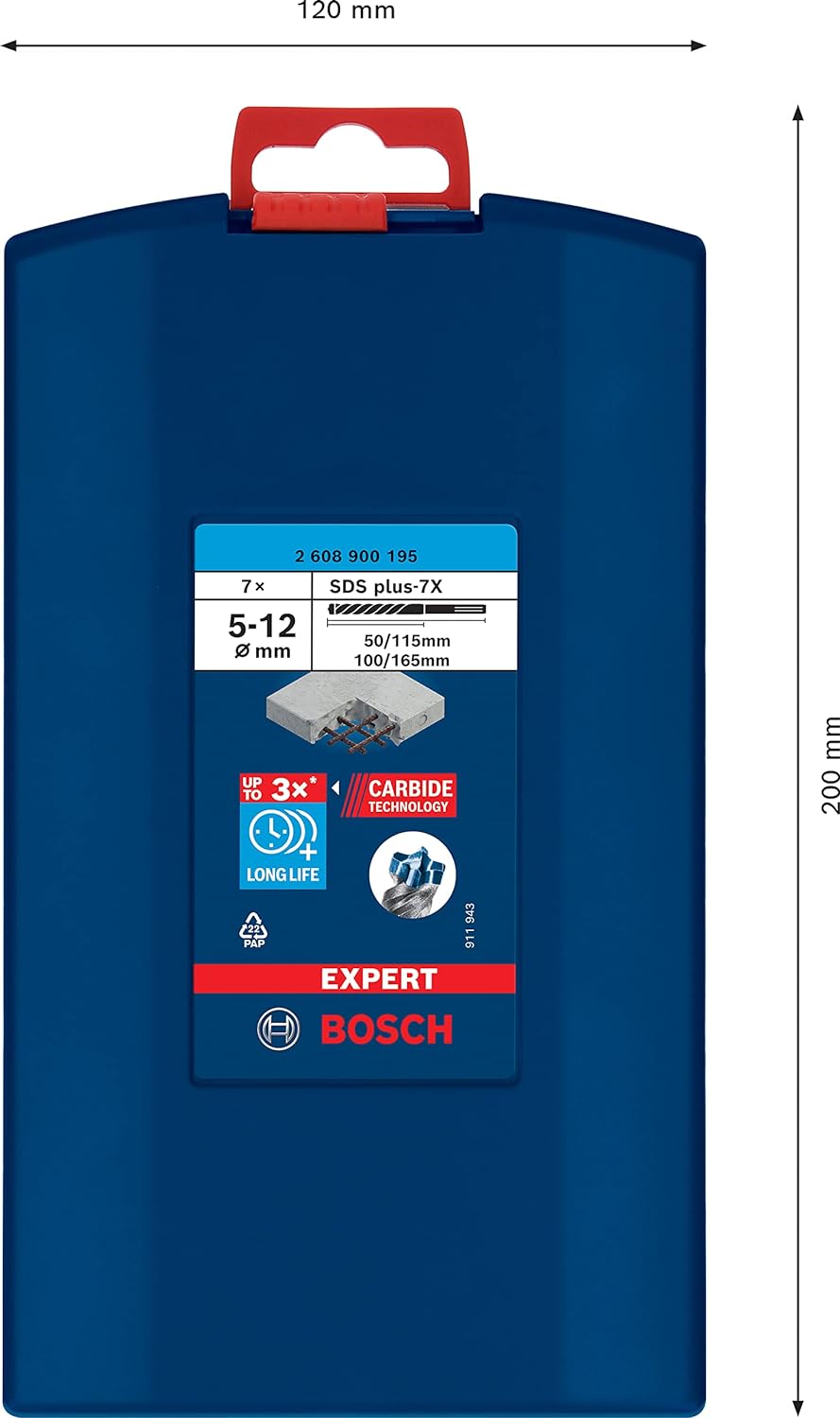 Bosch Professional 7x Expert SDS plus-7X Hammerbohrer Set (für Stahlbeton, Ø 5-12 mm, Zubehör Bohrha
