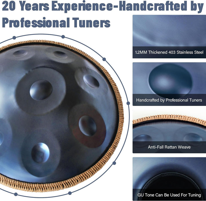 45.7 cm Handpan Drum für Erwachsene, Premium D Moll Kurd Handpan Instrument mit 9 präzisionsgestimmt