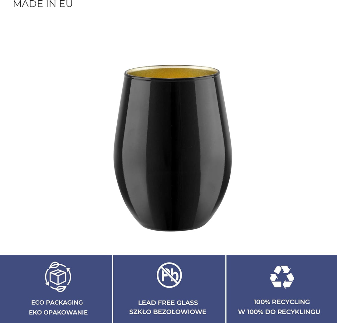 TREND FOR HOME Schwarze Trinkgläser Set 580 ml Weingläser Schwarze Gläser Set von 6 Trinkgläser Gros