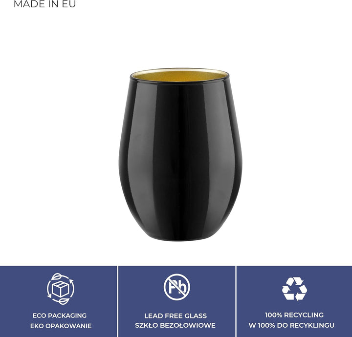 TREND FOR HOME Schwarze Trinkgläser Set 580 ml Weingläser Schwarze Gläser Set von 6 Trinkgläser Gros
