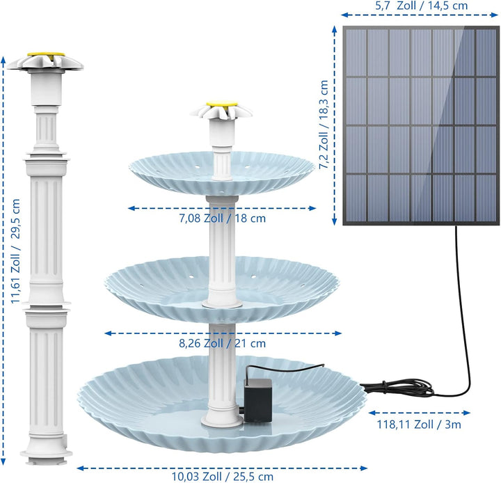 AISITIN DIY Deko Brunnen,Vogeltränke Sets mit 3,5W Solar Springbrunnen, 3 stufige Vogelfütterer für