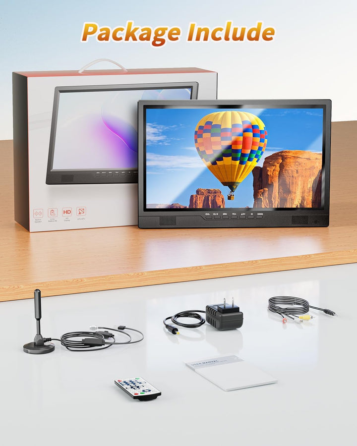 DESOBRY 19-Zoll Fernseher, 1080P Kleiner Fernseher DVB-T2-Tuner mit Antenne, Wiederaufladbarer TV HD