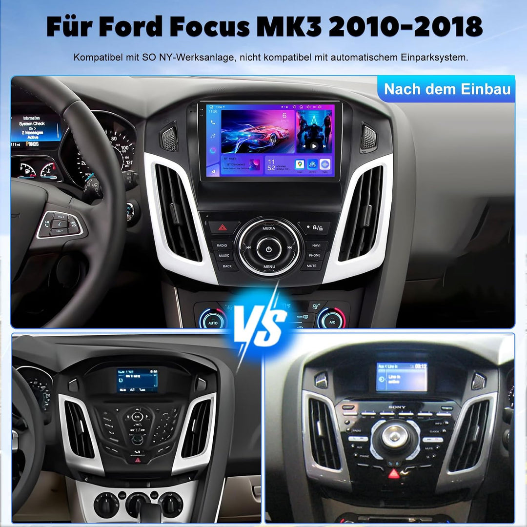 9 Zoll QLED Autoradio für Ford Focus MK3 2010-2018, Android Car Stereo 4GB+64GB mit Wireless CarPlay