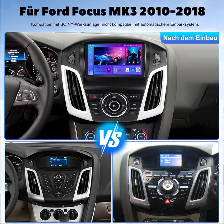 9 Zoll QLED Autoradio für Ford Focus MK3 2010-2018, Android Car Stereo 4GB+64GB mit Wireless CarPlay