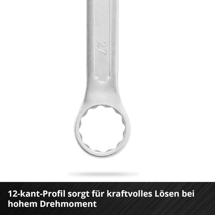 Original Einhell Pad Gabelringschlüssel 19-tlg. (12-Kant-Profil, Chrom-Vanadium-Stahl, satinierte Ob