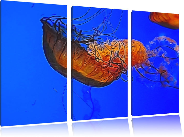 anmutige Qualle im Wasser NewArt 3-Teiler Leinwandbild 120x80 Bild auf Leinwand, XXL riesige Bilder