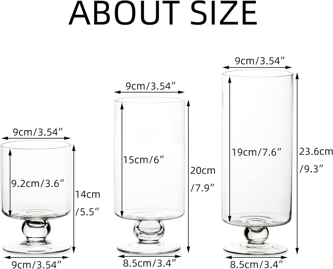 NUPTIO 3 Stück/Set Grosse Glasvase Glaskerzenhalter, Hurricane Kerzenhalter für Stumpenkerzen Hohe G