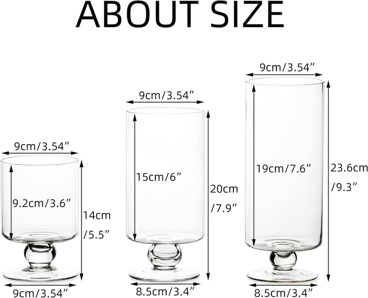 NUPTIO 3 Stück/Set Grosse Glasvase Glaskerzenhalter, Hurricane Kerzenhalter für Stumpenkerzen Hohe G