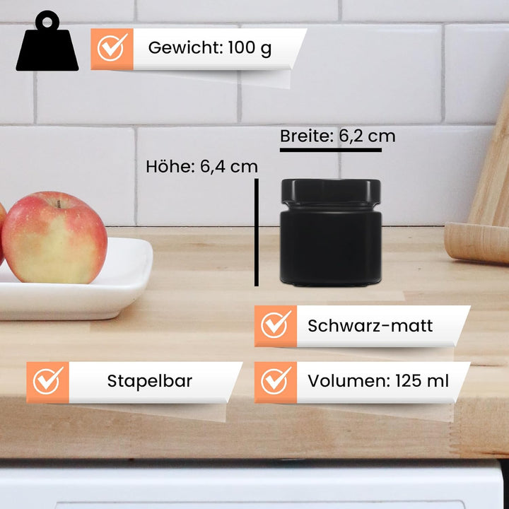 Generisch Gewürzgläser aus Glas schwarz-matt rund mit Schraubeckel Luftdicht - wasserfeste Etiketten
