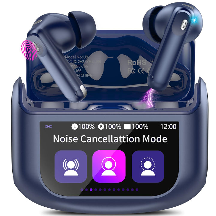Touchscreen In Ear Bluetooth Kopfhörer ANC+ENC Noise Cancelling Mic Blau | Kopfhörer Kabellos Blueto
