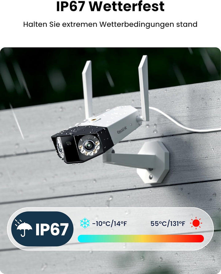 Reolink Duo 3 WiFi, 16MP Wi-Fi 6 Überwachungskamera Aussen WLAN mit 180° Panoramablick, Bewegungsspu