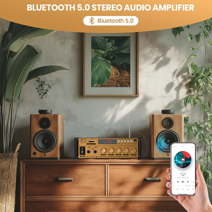 Mini Bluetooth Verstärker HiFi Stereo Audio mit Mixer Wireless Bluetooth Endstufe 600W Dual Kanal Bl