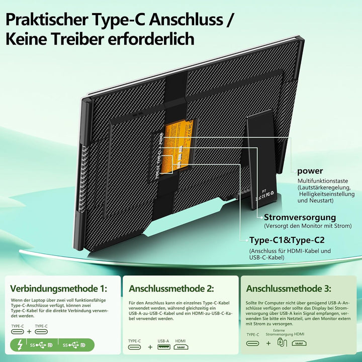 Laptop Bildschirm Erweiterung, 15.6 Inch FHD IPS Laptop Monitor Erweiterung, Laptop Screen Extender