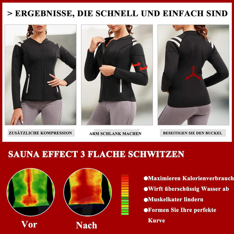 Bingrong Damen Sauna Effekt Anzug Taille Waist Trainer Fitness Lange Ärmel Neopren Shirt Abnehmen Tr