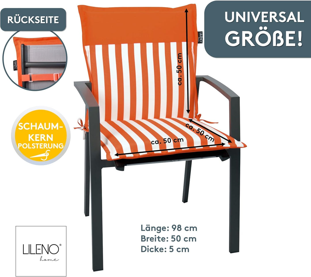LILENO HOME Gartenstuhl Auflagen als [2er Set - Niedriglehner] in Streifen Coralle - Uni Coralle - B