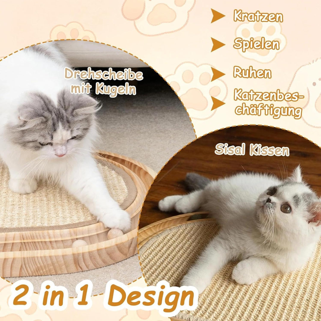 Katzen Kratzbrett, 2 in 1 Kratzbretter Katze und Katzenspielzeug Kugelbahn Holz, 43x33x2,5cm Kratzma