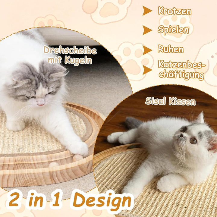 Katzen Kratzbrett, 2 in 1 Kratzbretter Katze und Katzenspielzeug Kugelbahn Holz, 43x33x2,5cm Kratzma