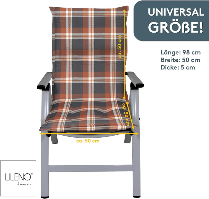 LILENO HOME Gartenstuhl Auflagen als [1er Set - Niedriglehner] in Karo Rot - Bequeme Liegen als Sitz