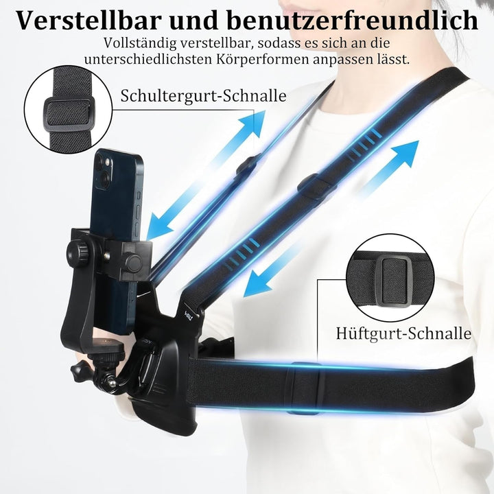 HSU Handy-Brusthalterung Brustgurt Handyhalterung, mit Schnellverschluss J-Hook Clip für Action Kame