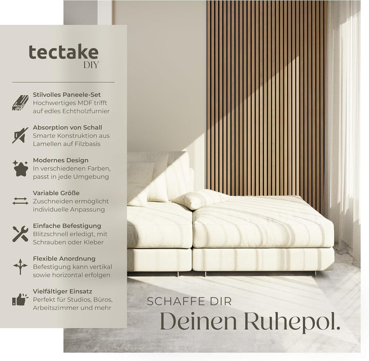 tectake® Akustikpaneele Echtholzfurnier, 4er Set, Schallschutz, MDF Schallabsorber für Wand, Schalld