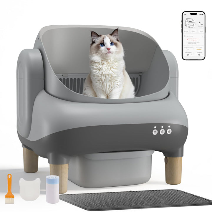 GTPLAYER Katzenklo Selbstreinigend, Selbstreinigende Katzentoilette mit Offenem Design, App-Steuerun