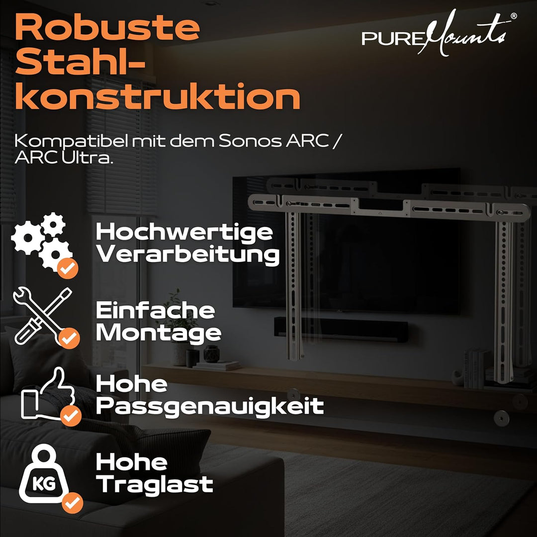 PureMounts Lautsprecher-Halterung zur direkten Montage am TV, kompatibel mit Sonos Arc, Traglast: 10