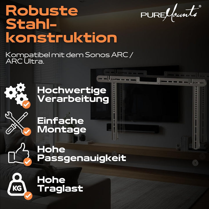 PureMounts Lautsprecher-Halterung zur direkten Montage am TV, kompatibel mit Sonos Arc, Traglast: 10