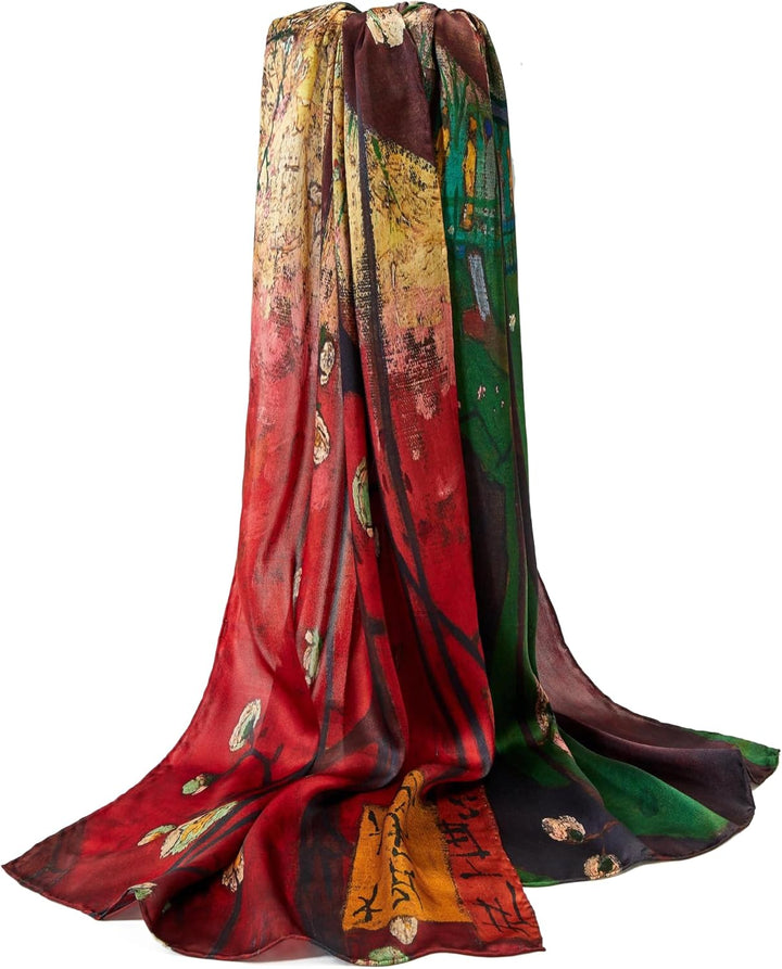 Prettystern Damen 160cm Seidenschal aus 100% Seide mit van Gogh Kunst-Motiv Silk Scarf, 160 cm X 43