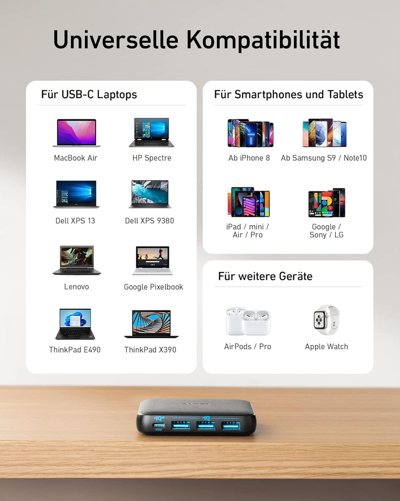 Anker PowerPort Atom III Slim USB C Ladegerät, 65W 4 Port PIQ 3.0 & GaN Netzteil mit 45W USB C Einga