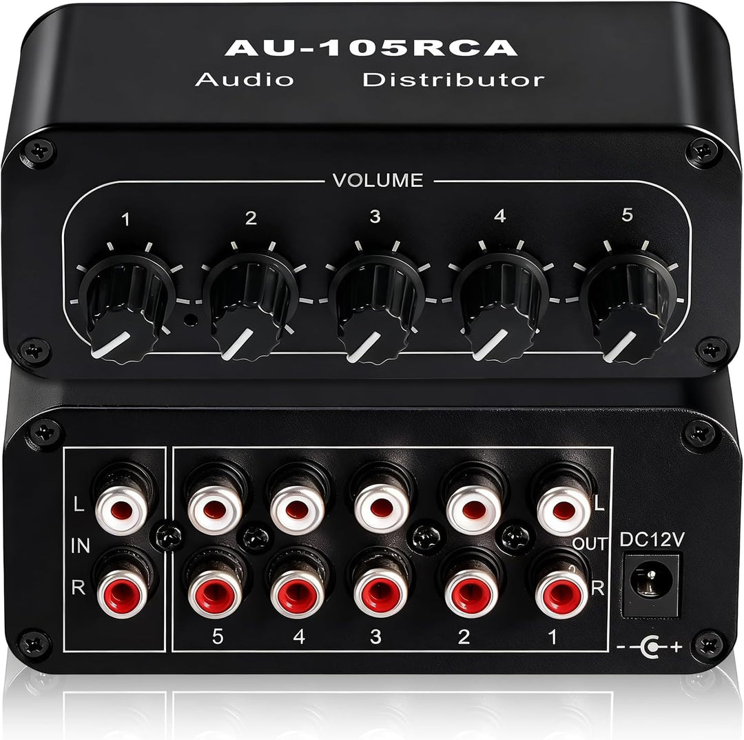 5-Wege RCA 1 in 5 Out Stereo Audio Splitter Box, Audio Distribution Verstärker RCA Signalverteiler f