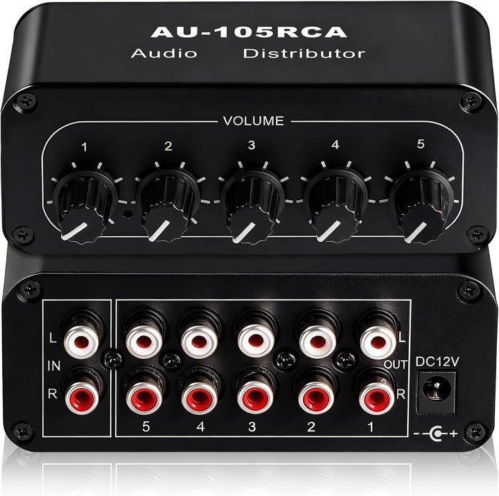 5-Wege RCA 1 in 5 Out Stereo Audio Splitter Box, Audio Distribution Verstärker RCA Signalverteiler f