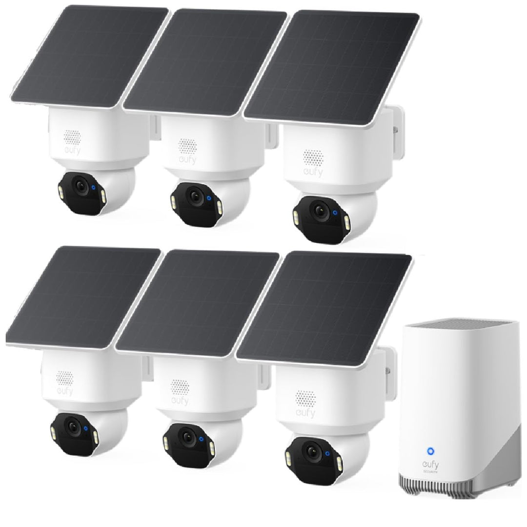 eufy SoloCam E42 6‑Kamera‑Set, 4K Überwachungskamera für aussen, HomeBase S380, Solar, KI-Bewegungst