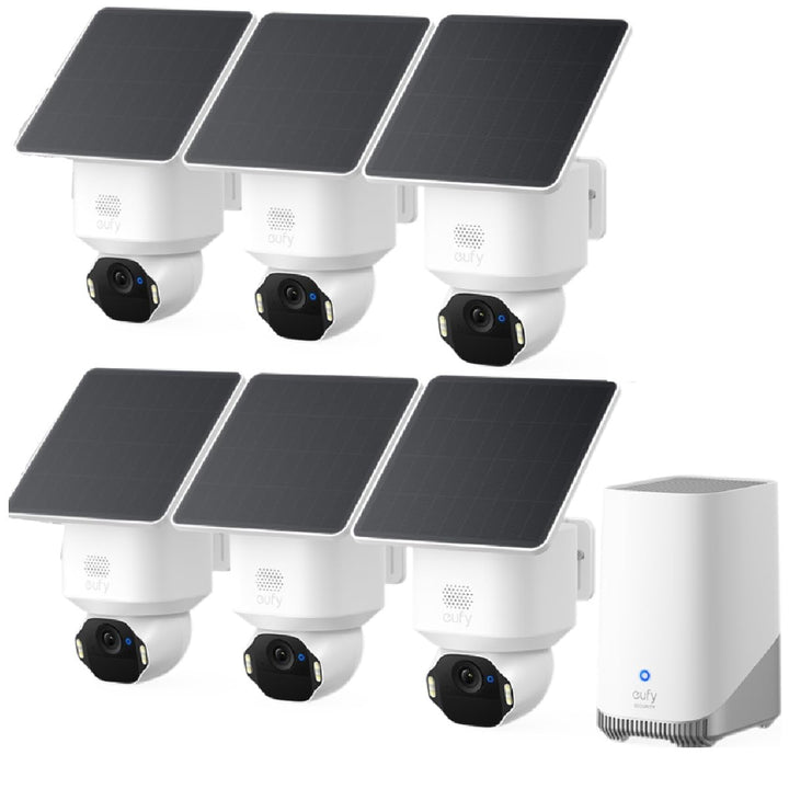 eufy SoloCam E42 6‑Kamera‑Set, 4K Überwachungskamera für aussen, HomeBase S380, Solar, KI-Bewegungst